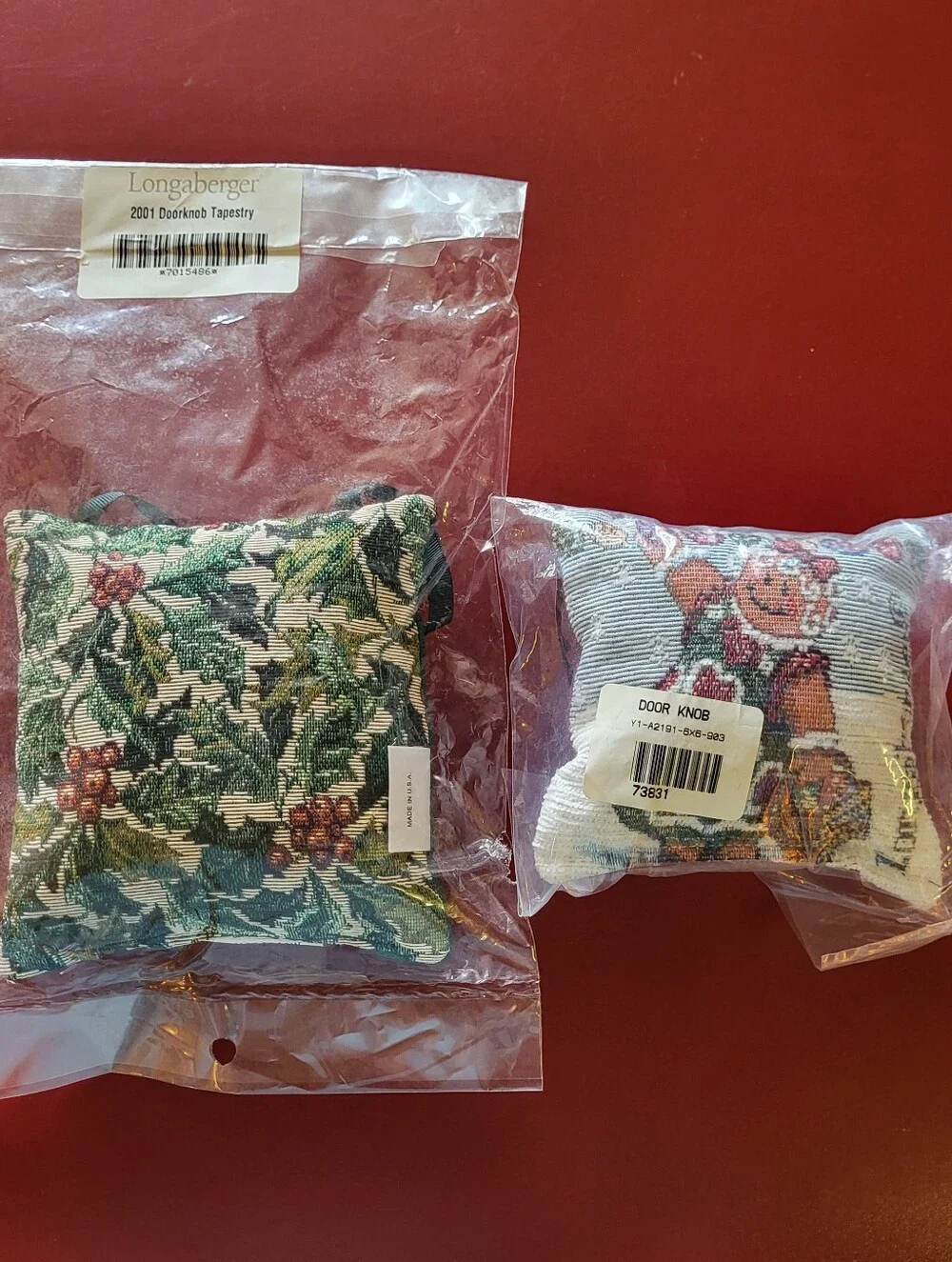 TWO New Vintage Longaberger Christmas Gingerbread Pillow Door Knob Hanger 2001